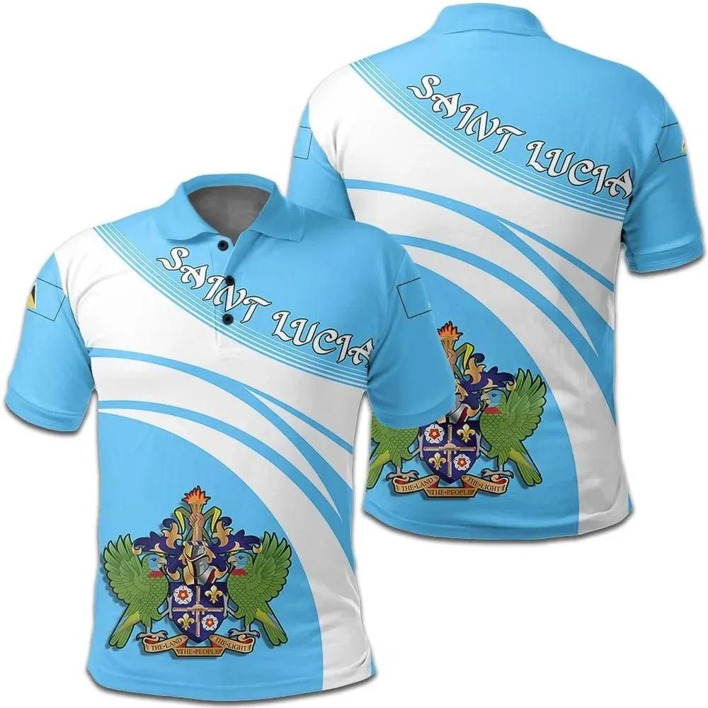 Saint Lucia Coat Of Arms Polo Shirt Cricket Style J5W Saint Lucia Coat Of Arms Polo Shirt Cricket Style J5W