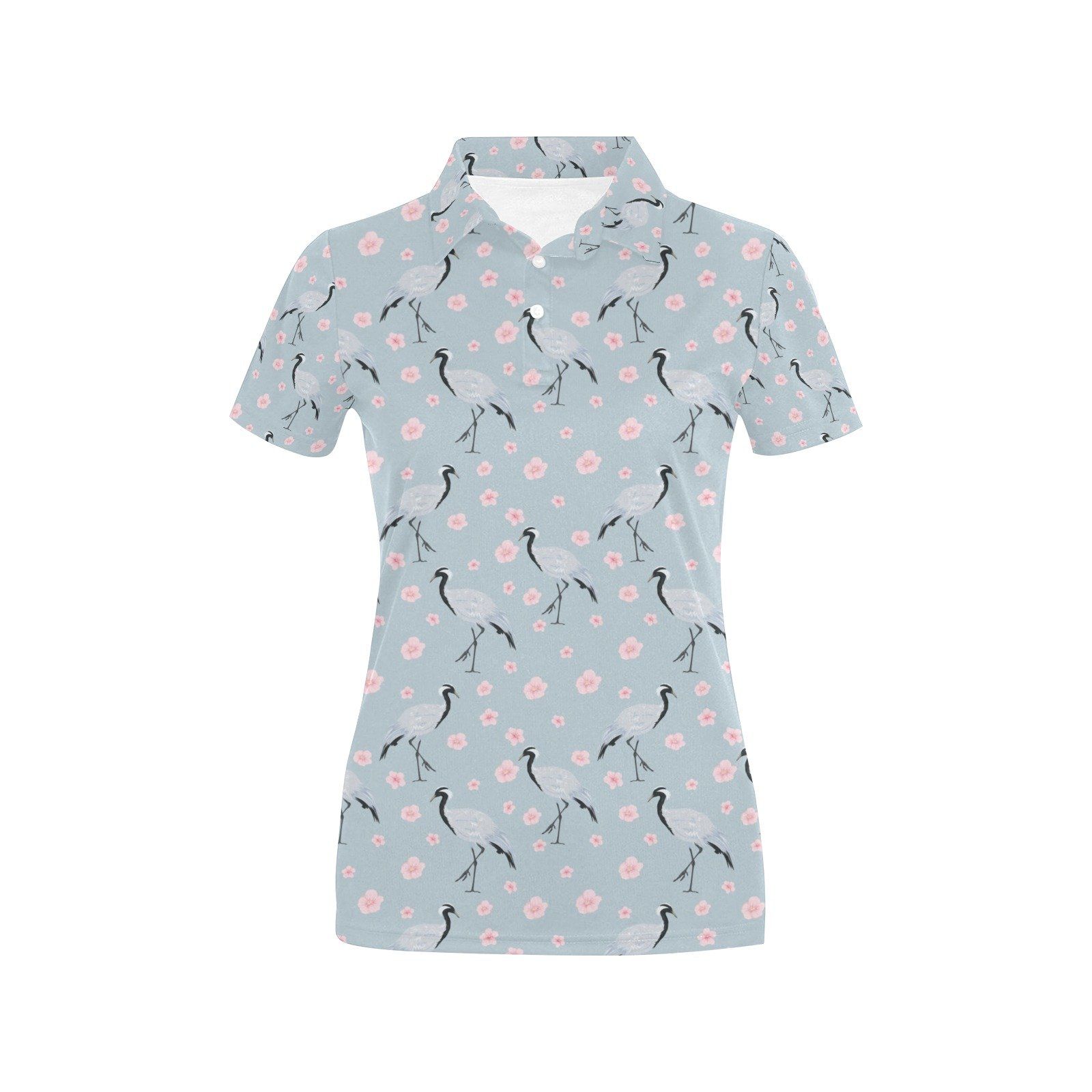 Sakura Bird Print Design Lks304 Women'S Polo Shirt Sakura Bird Print Design Lks304 Women'S Polo Shirt