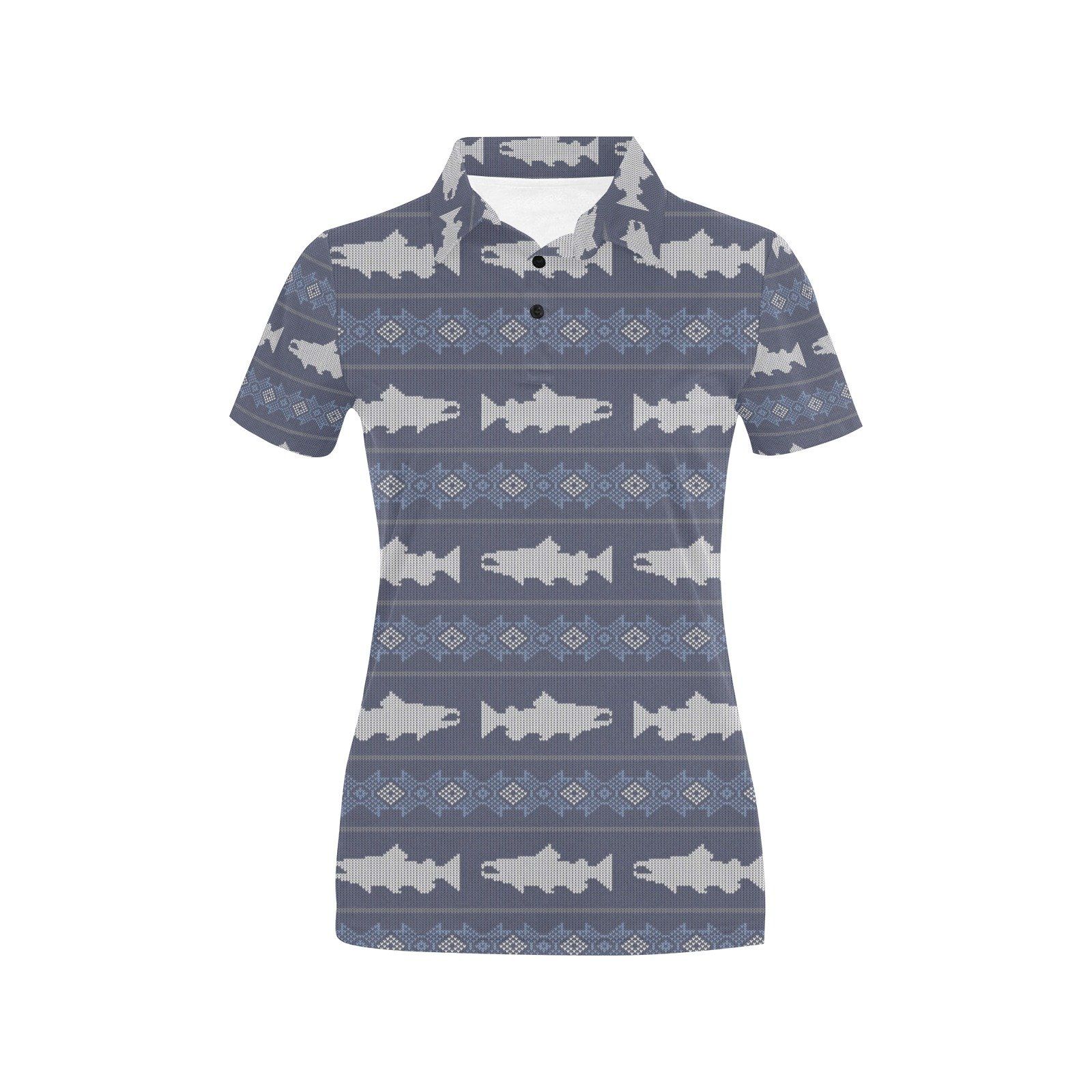 Salmon Fish Knit Style Print Design Lks304 Women'S Polo Shirt Salmon Fish Knit Style Print Design Lks304 Women'S Polo Shirt