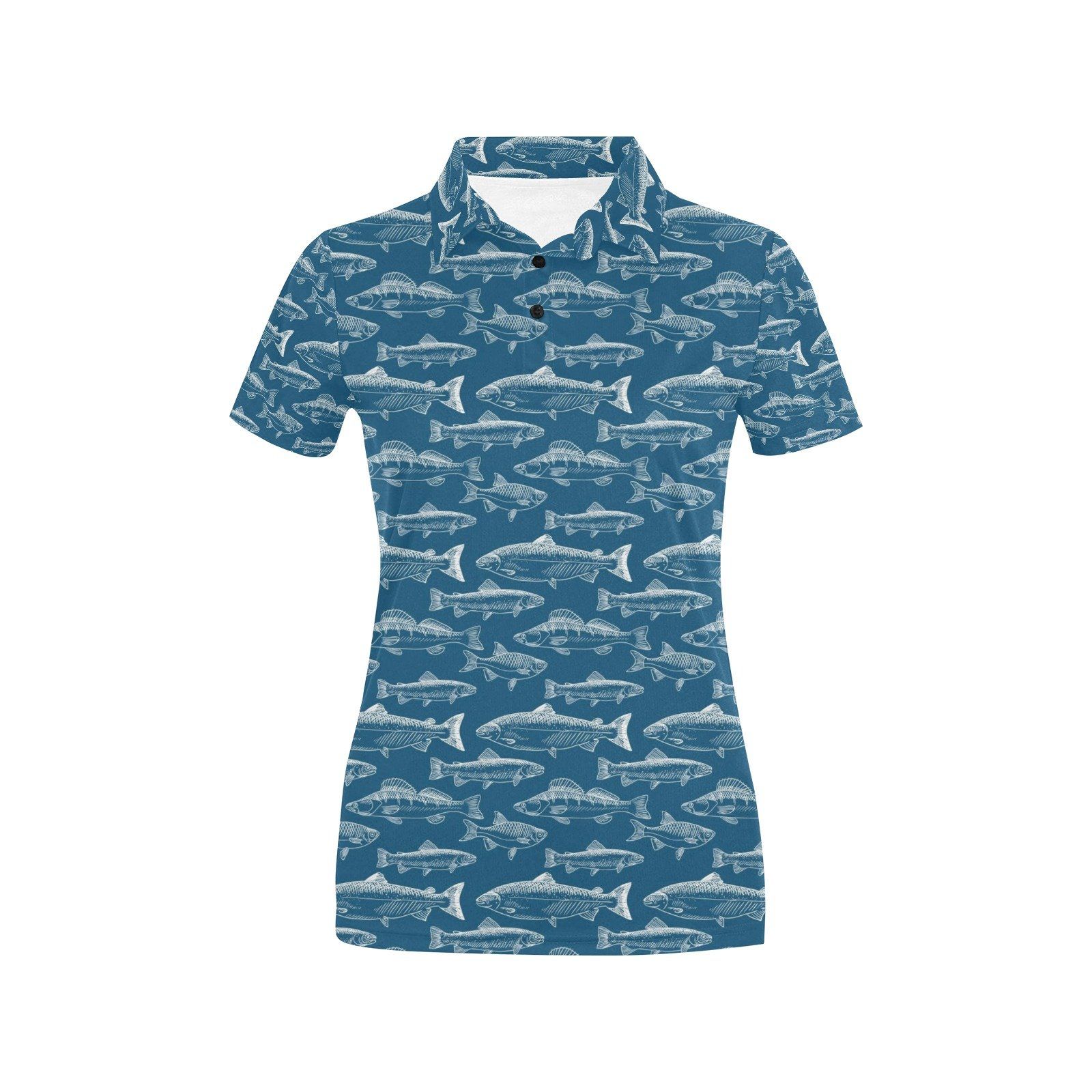 Salmon Fish Print Design Lks301 Women'S Polo Shirt Salmon Fish Print Design Lks301 Women'S Polo Shirt