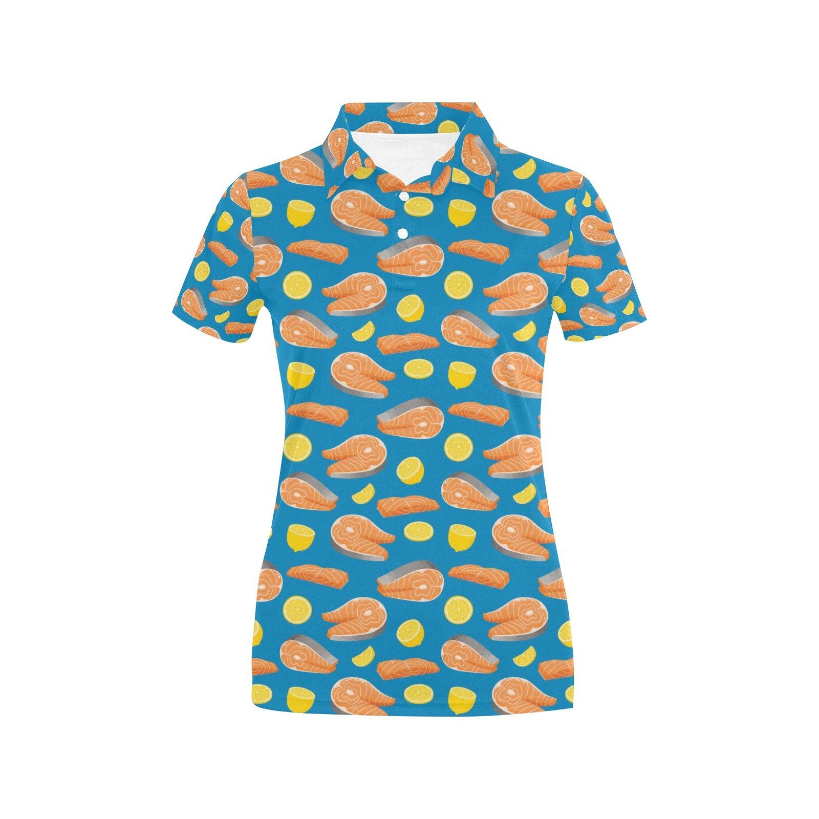 Salmon Steak With Lemon Print Design Lks308 Women'S Polo Shirt Salmon Steak With Lemon Print Design Lks308 Women'S Polo Shirt