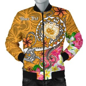 Samoa Custom Personalised Men's Bomber Jacket - Turtle Plumeria (Gold) - BN18 Bomber Jacket