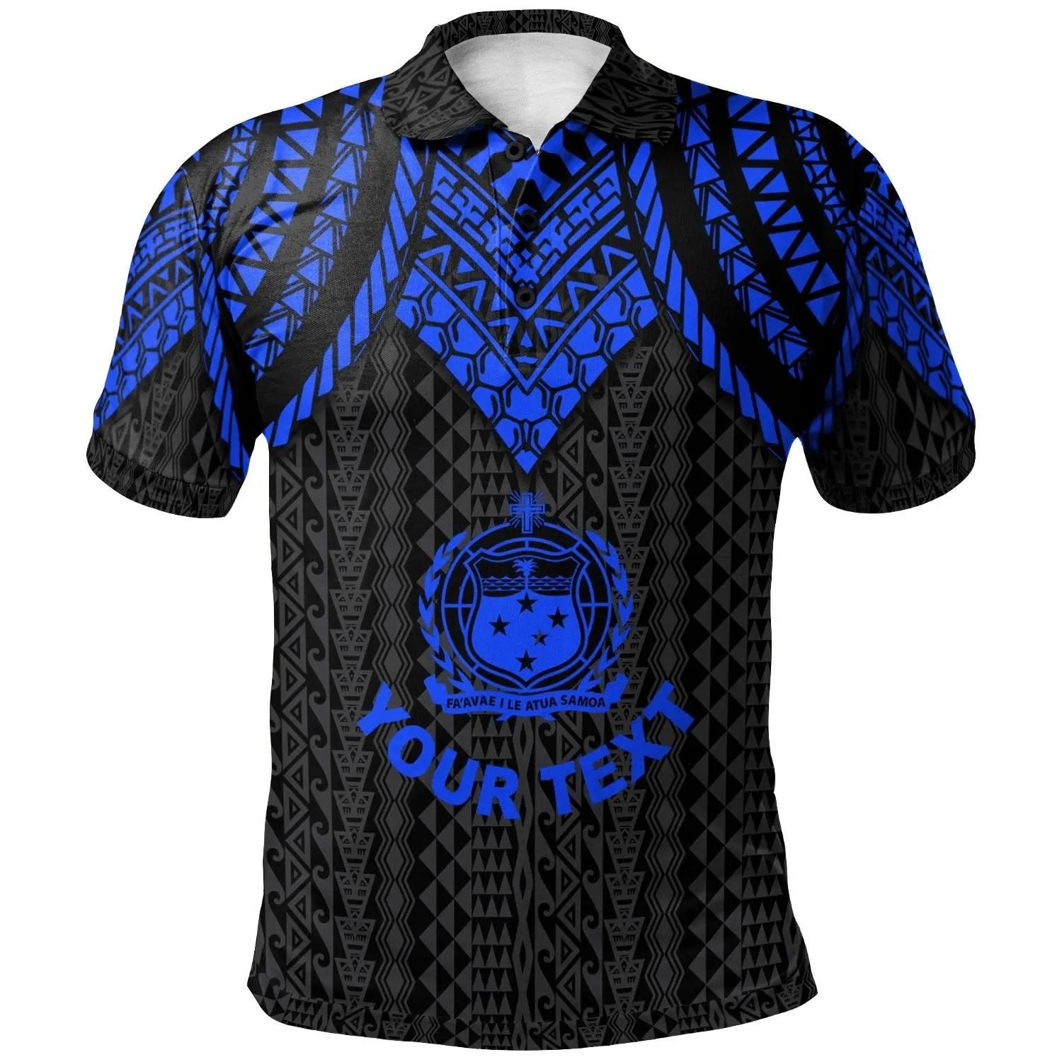 Samoa Custom Personalised Polo Shirt - Polynesian Armor Style Blue - BN39 Samoa Custom Personalised Polo Shirt - Polynesian Armor Style Blue - BN39