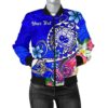 Samoa Custom Personalised Women's Bomber Jacket - Turtle Plumeria (Blue) - BN18 Bomber Jacket