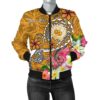 Samoa Custom Personalised Women's Bomber Jacket - Turtle Plumeria (Gold) - BN18 Bomber Jacket
