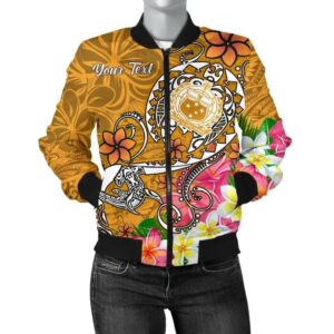 Samoa Custom Personalised Women's Bomber Jacket - Turtle Plumeria (Gold) - BN18 Bomber Jacket