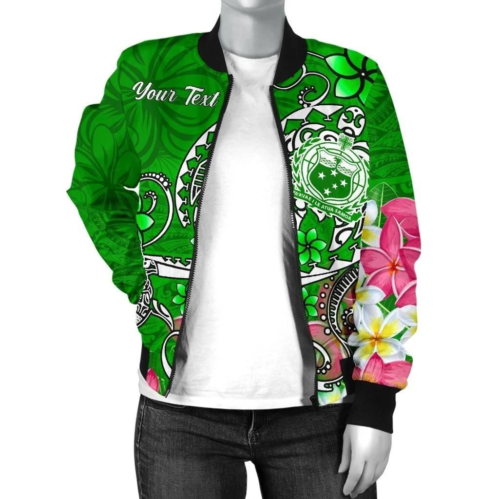Samoa-Custom-Personalised-Womens-Bomber-Jacket-Turtle-Plumeria-Green-BN18-Bomber-Jacket-2