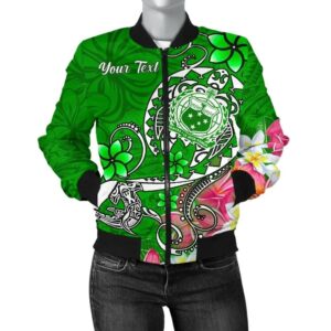 Samoa Custom Personalised Women's Bomber Jacket - Turtle Plumeria (Green) - BN18 Bomber Jacket