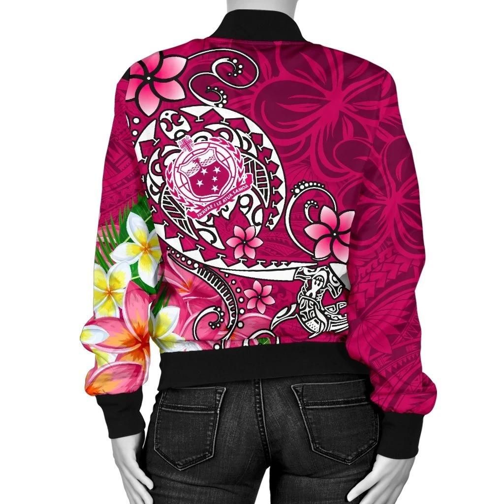 Samoa-Custom-Personalised-Womens-Bomber-Jacket-Turtle-Plumeria-Pink-BN18-Bomber-Jacket-1