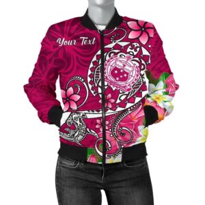 Samoa Custom Personalised Women's Bomber Jacket - Turtle Plumeria (Pink) - BN18 Bomber Jacket