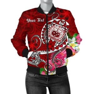 Samoa Custom Personalised Women's Bomber Jacket - Turtle Plumeria (Red) - BN18