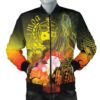 Samoa Men's Bomber Jacket- Humpback Whale with Tropical Flowers (Yellow)- BN18 Bomber Jacket