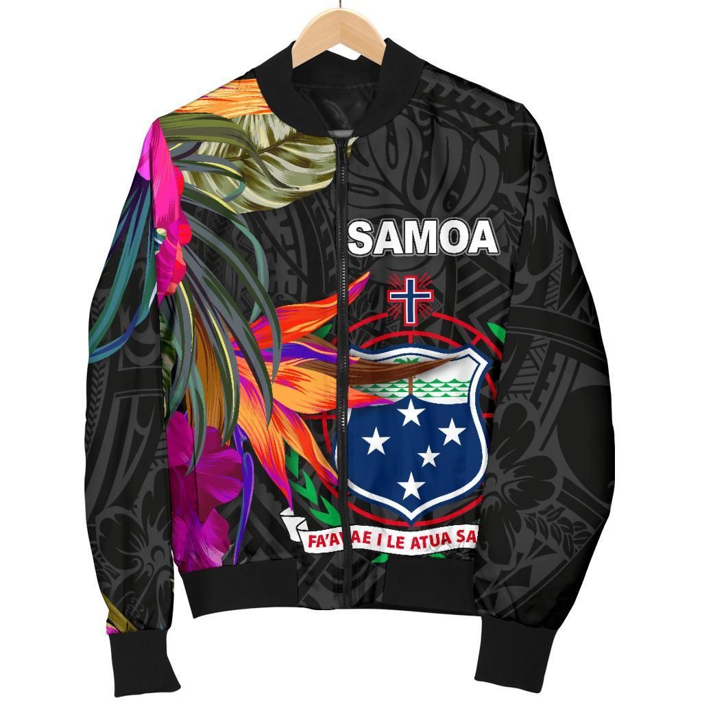 Samoa Men's Bomber Jacket - Polynesian Hibiscus Pattern - BN39 Samoa Men's Bomber Jacket - Polynesian Hibiscus Pattern - BN39