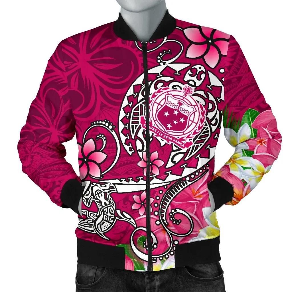 Samoa Men's Bomber Jacket - Turtle Plumeria (Pink) - BN18 Bomber Jacket Samoa Men's Bomber Jacket - Turtle Plumeria (Pink) - BN18 Bomber Jacket