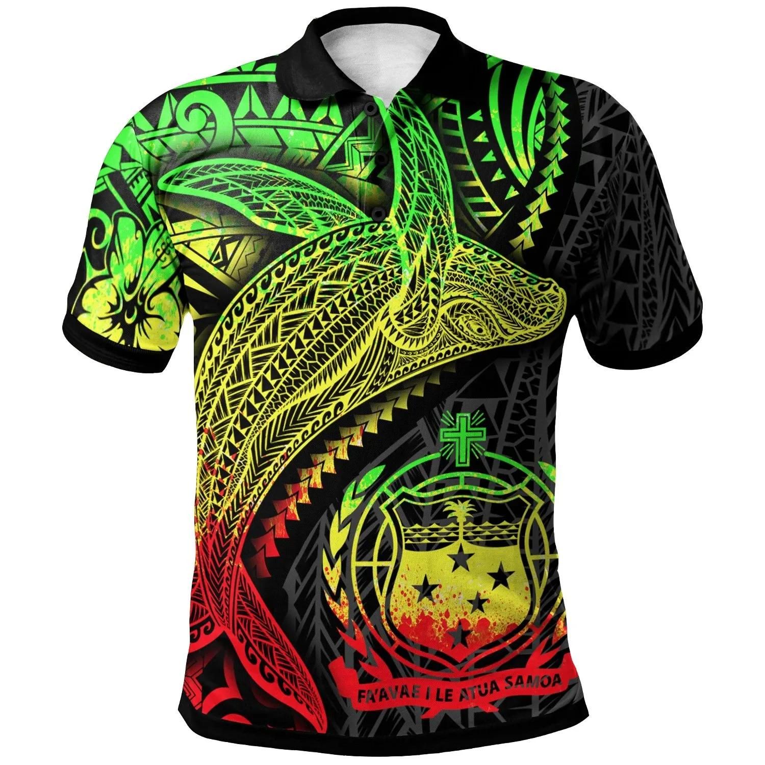 Samoa Polo Shirt - Humpback Whale & Coat of Arms Reggae - BN1922 Samoa Polo Shirt - Humpback Whale & Coat of Arms Reggae - BN1922