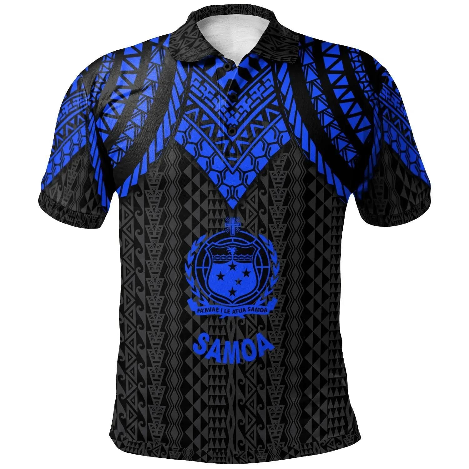 Samoa Polo Shirt - Polynesian Armor Style Blue - BN39 Samoa Polo Shirt - Polynesian Armor Style Blue - BN39