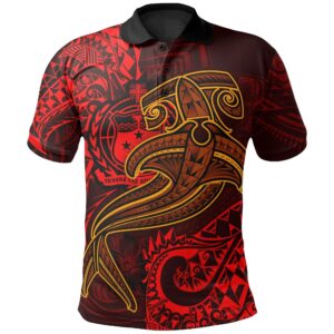 Samoa Polo Shirt - Red Shark Polynesian Tattoo - BN18