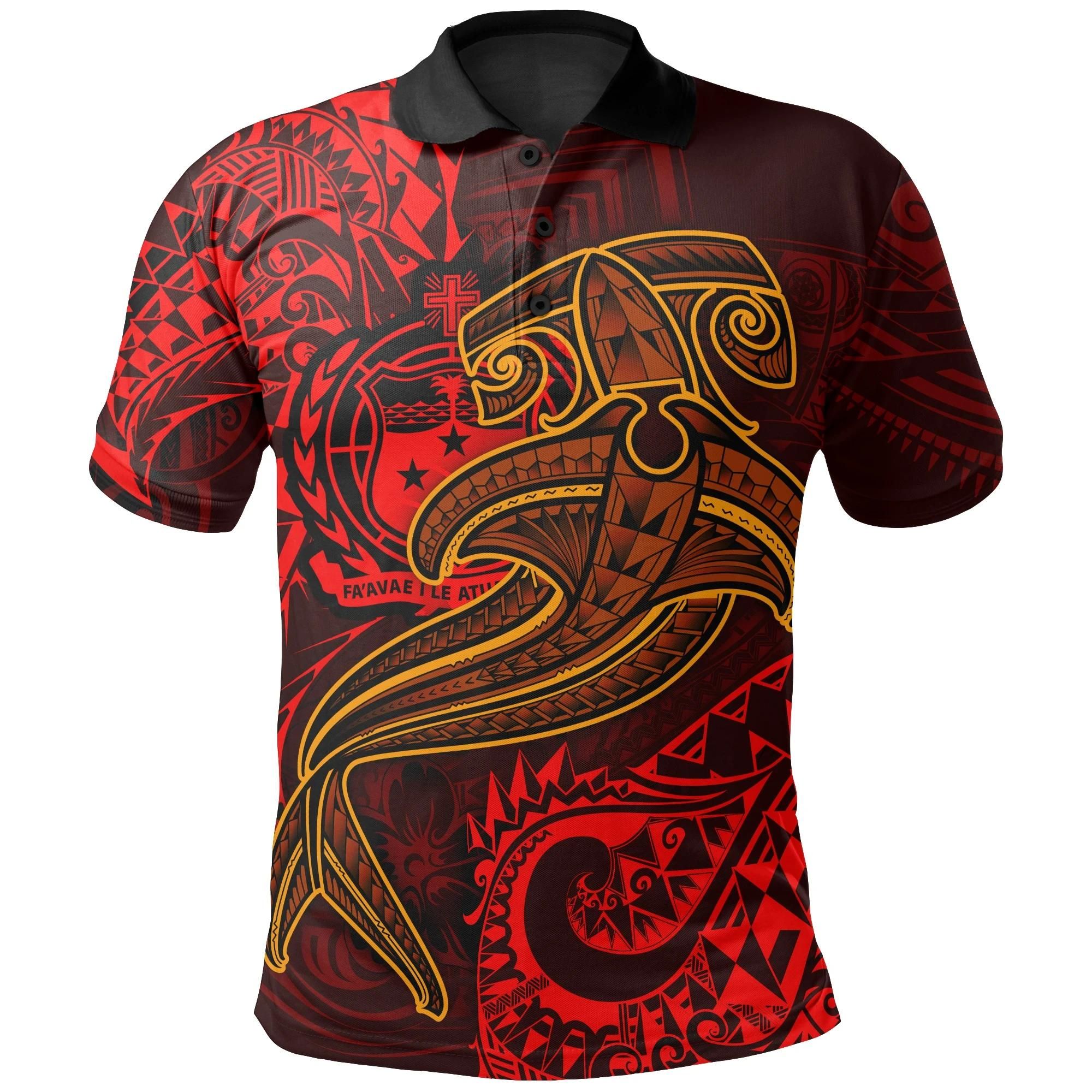 Samoa Polo Shirt - Red Shark Polynesian Tattoo - BN18 Samoa Polo Shirt - Red Shark Polynesian Tattoo - BN18