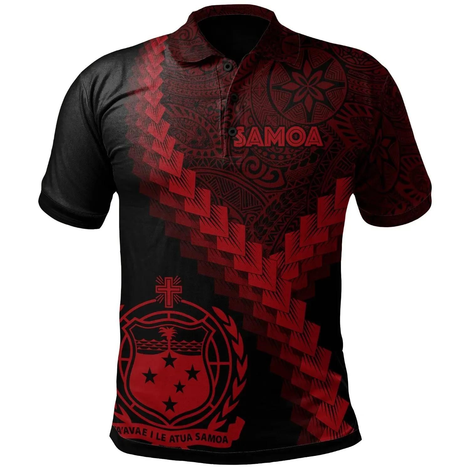 Samoa Polo Shirt - Samoa Coat Of Arms With Polynesian Tattoo Red - BN22 Samoa Polo Shirt - Samoa Coat Of Arms With Polynesian Tattoo Red - BN22