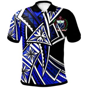 Samoa Polo-Shirt - Tribal Flower Special Pattern Blue Color - BN20