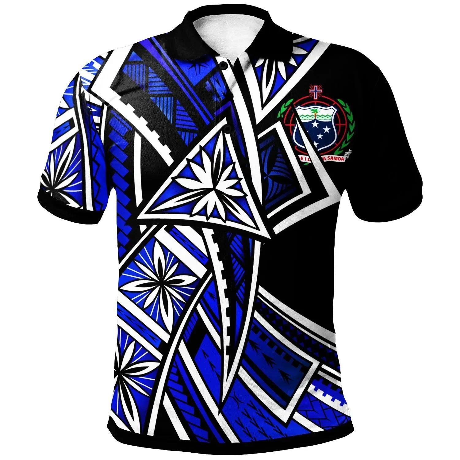 Samoa Polo-Shirt - Tribal Flower Special Pattern Blue Color - BN20 Samoa Polo-Shirt - Tribal Flower Special Pattern Blue Color - BN20