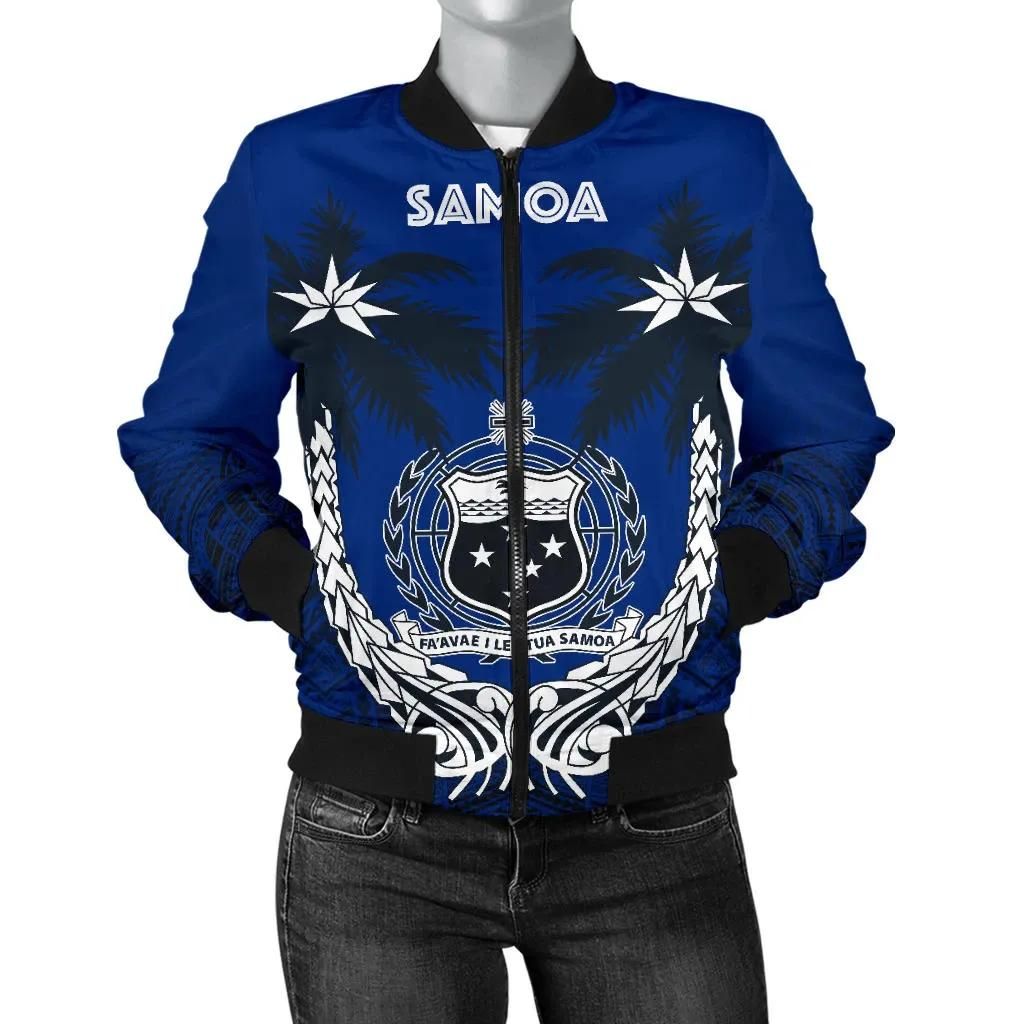 Samoa Polynesian Coconut Women's Bomber Jacket (Blue) A02 Bomber Jacket Samoa Polynesian Coconut Women's Bomber Jacket (Blue) A02 Bomber Jacket