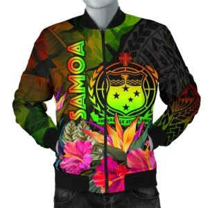 Samoa Polynesian Men's Bomber Jacket -  Hibiscus and Banana Leaves - BN15 Bomber Jacket