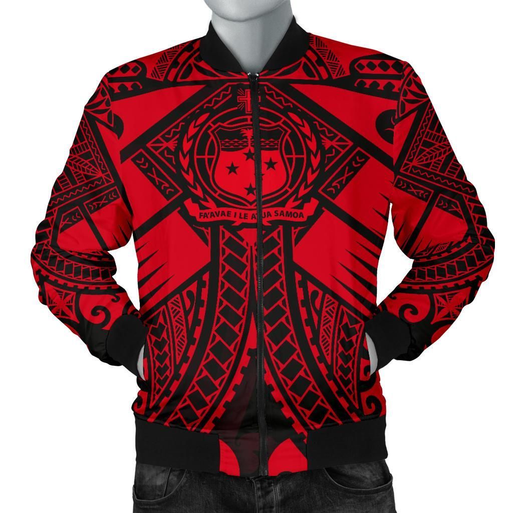 Samoa Polynesian Men's Bomber Jacket - Samoa Red Seal with Polynesian Tattoo - BN18 Bomber Jacket Samoa Polynesian Men's Bomber Jacket - Samoa Red Seal with Polynesian Tattoo - BN18 Bomber Jacket