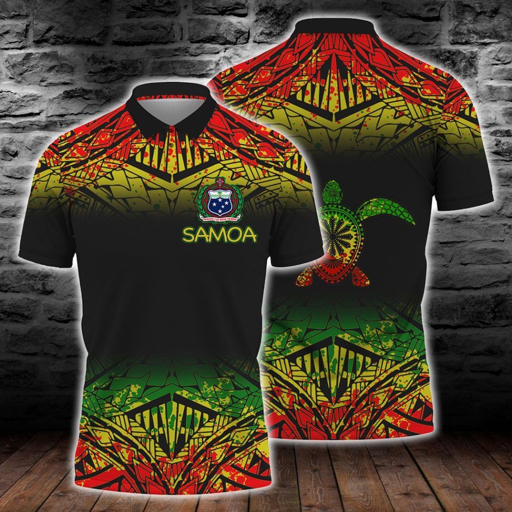 Samoa Polynesian Turtle Tattoo Fog Reggae Polo Shirt All Over Print Samoa Polynesian Turtle Tattoo Fog Reggae Polo Shirt All Over Print
