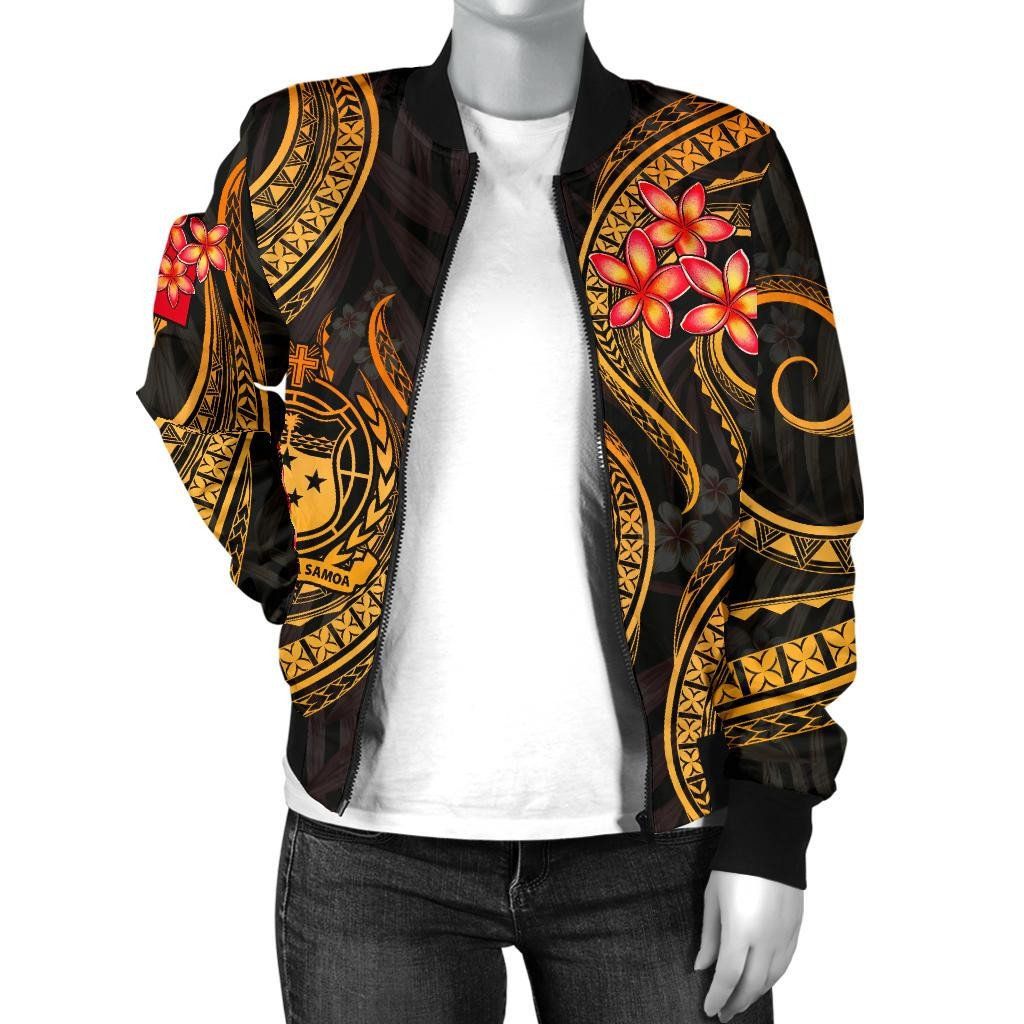 Samoa-Polynesian-Women-Bomber-Jacket-Gold-Plumeria-BN11-Bomber-Jacket-2