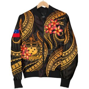 Samoa Polynesian Women Bomber Jacket - Gold Plumeria - BN11 Bomber Jacket