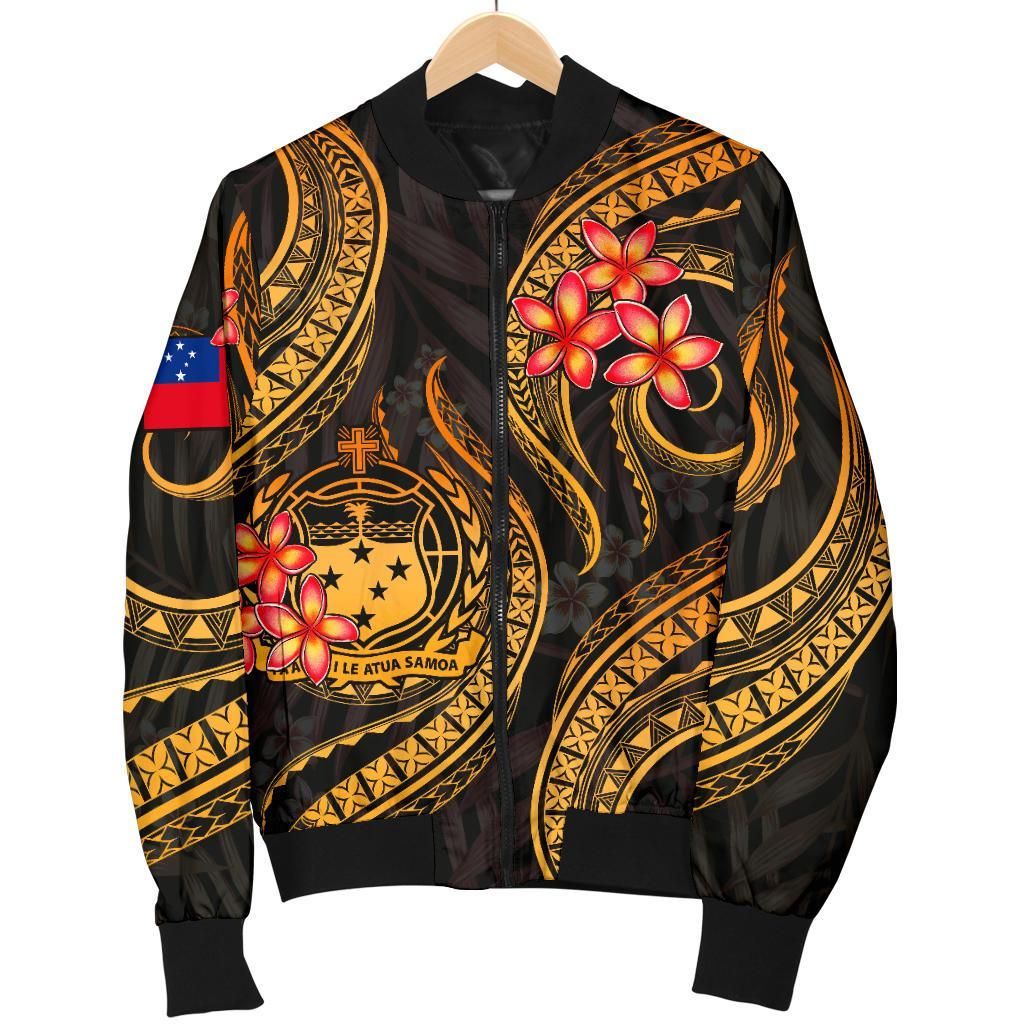 Samoa Polynesian Women Bomber Jacket - Gold Plumeria - BN11 Bomber Jacket Samoa Polynesian Women Bomber Jacket - Gold Plumeria - BN11 Bomber Jacket