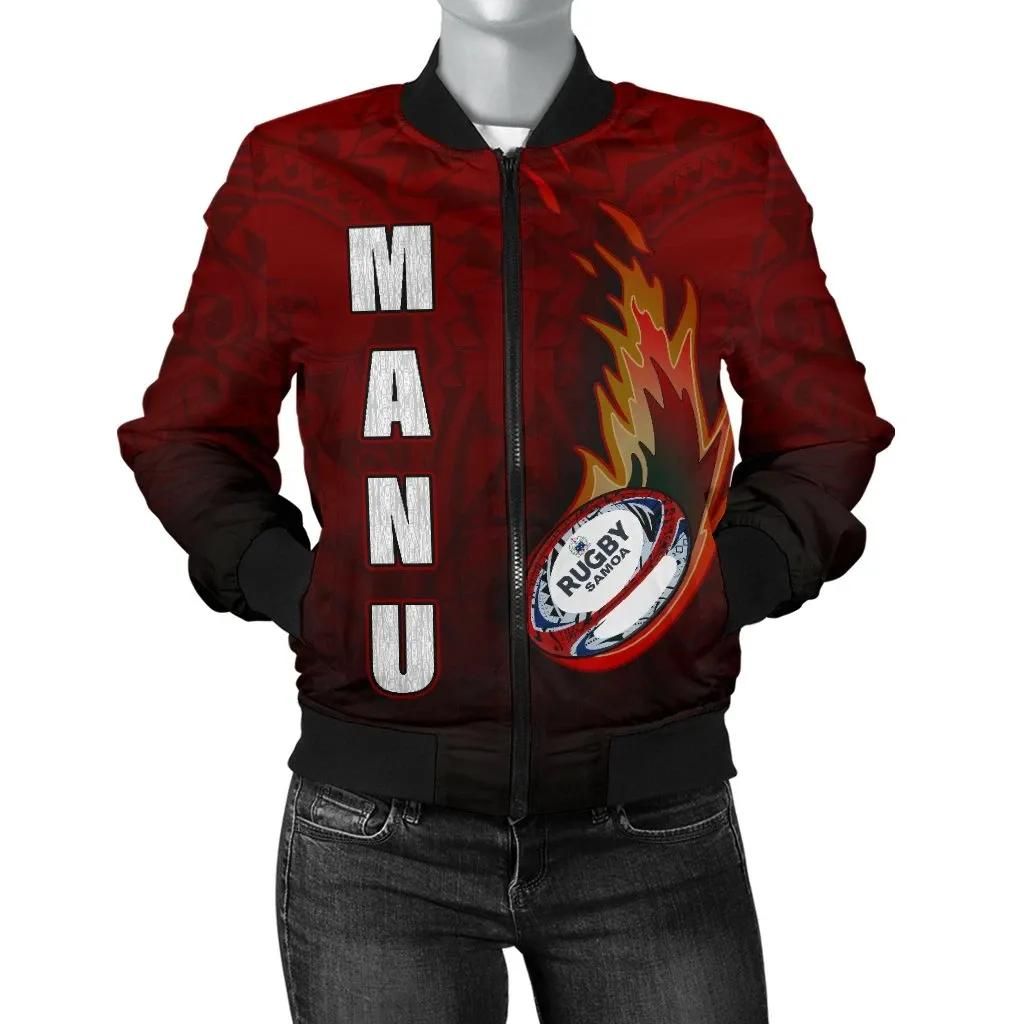 Samoa Women's Bomber Jacket - Manu Rugby Fire - BN09 Bomber Jacket Samoa Women's Bomber Jacket - Manu Rugby Fire - BN09 Bomber Jacket
