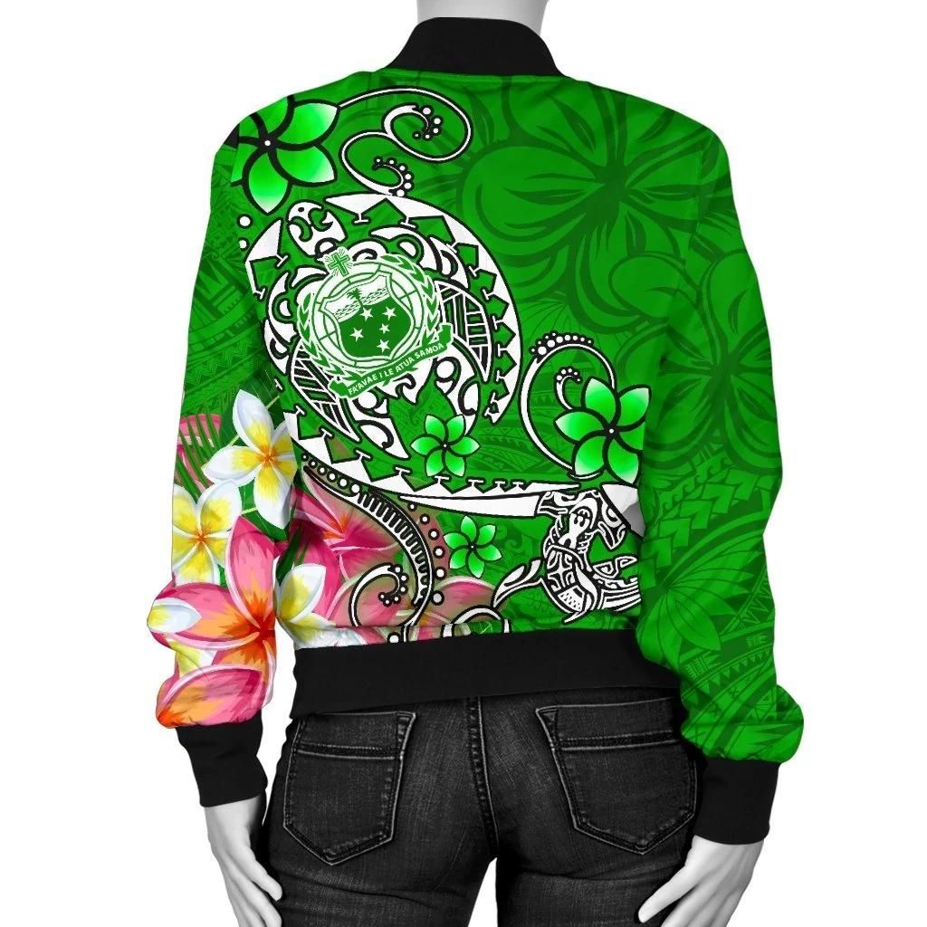 Samoa-Womens-Bomber-Jacket-Turtle-Plumeria-Green-BN18-1