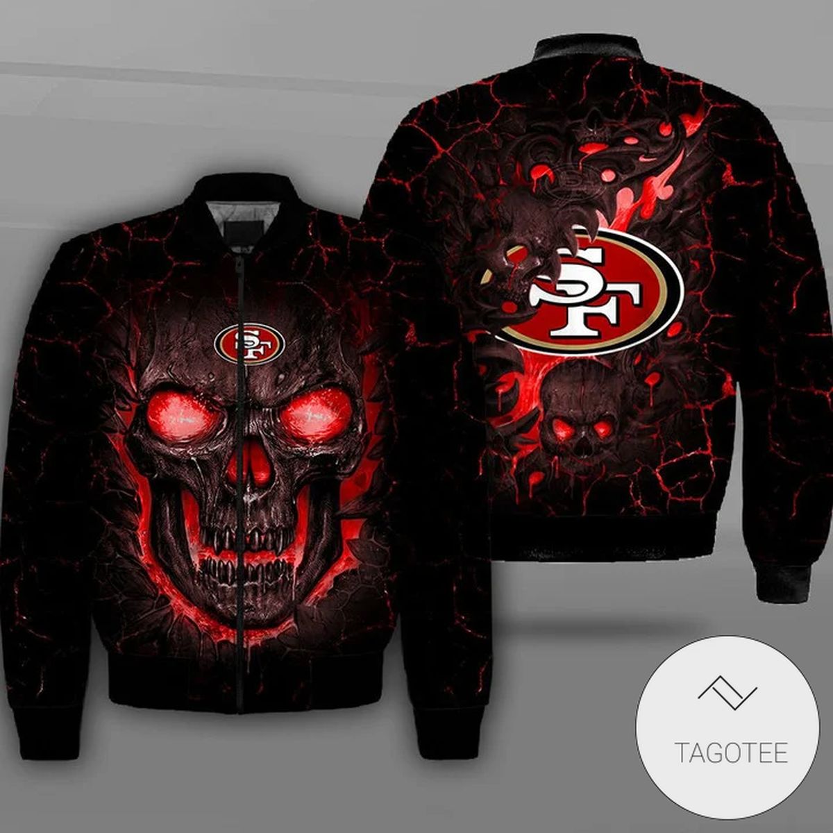 San Francisco 49Ers Lava Skull Full Print Bomber Jacket San Francisco 49Ers Lava Skull Full Print Bomber Jacket