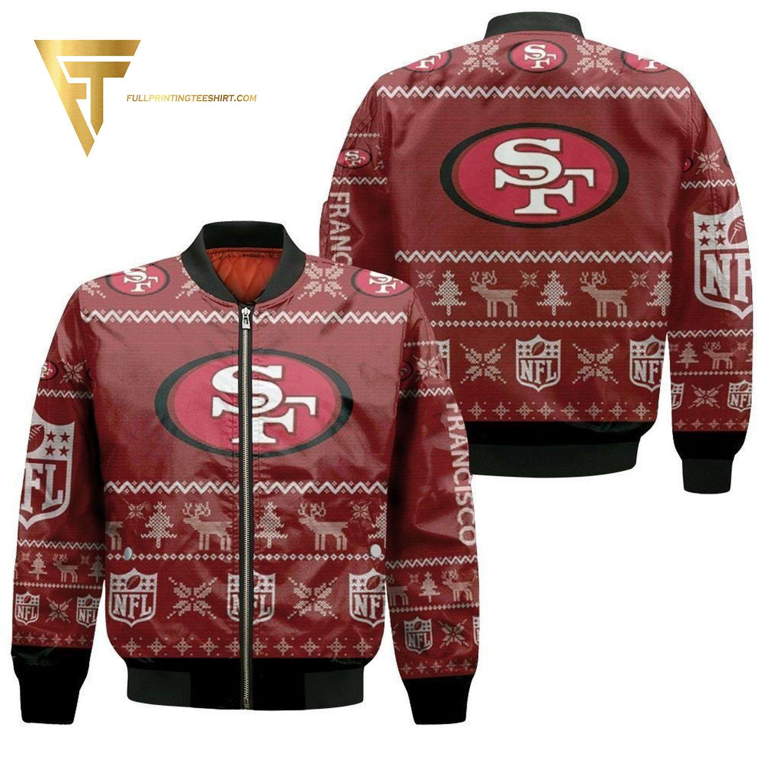 San Francisco 49Ers Ugly Christmas Full Printing Bomber Jacket San Francisco 49Ers Ugly Christmas Full Printing Bomber Jacket