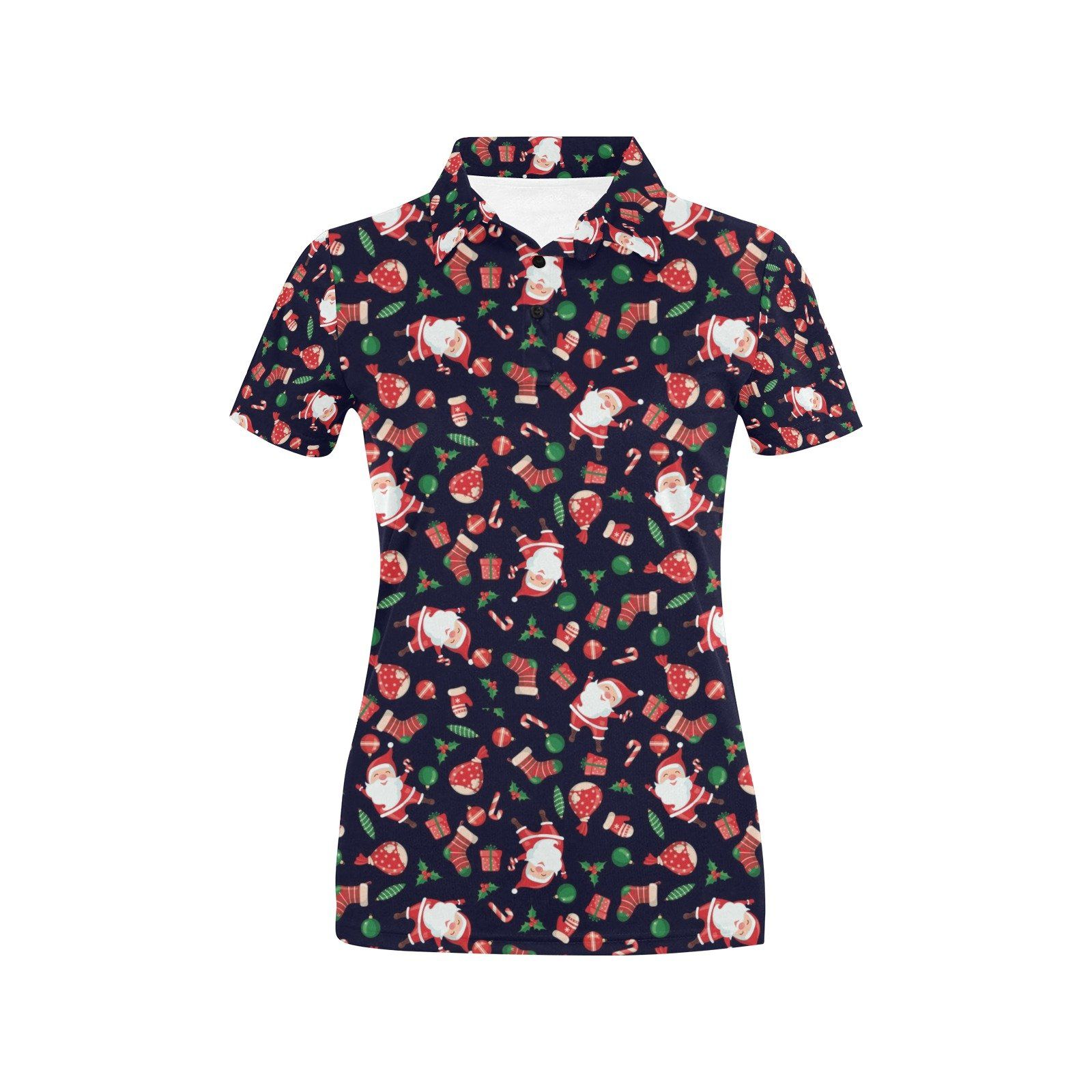 Santa Christmas Themed Print Design Lks304 Women'S Polo Shirt Santa Christmas Themed Print Design Lks304 Women'S Polo Shirt