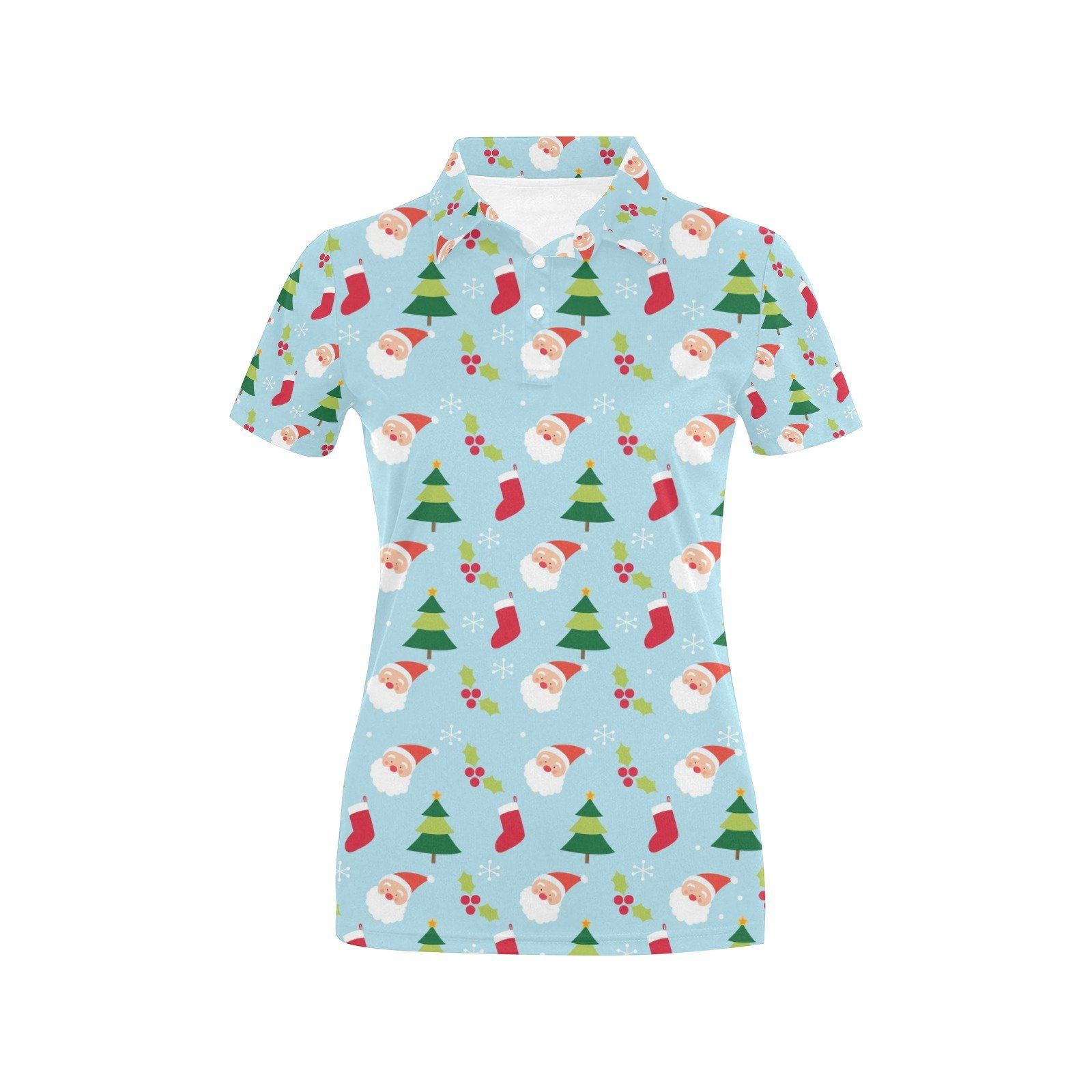 Santa Themed Print Design Lks301 Women'S Polo Shirt Santa Themed Print Design Lks301 Women'S Polo Shirt