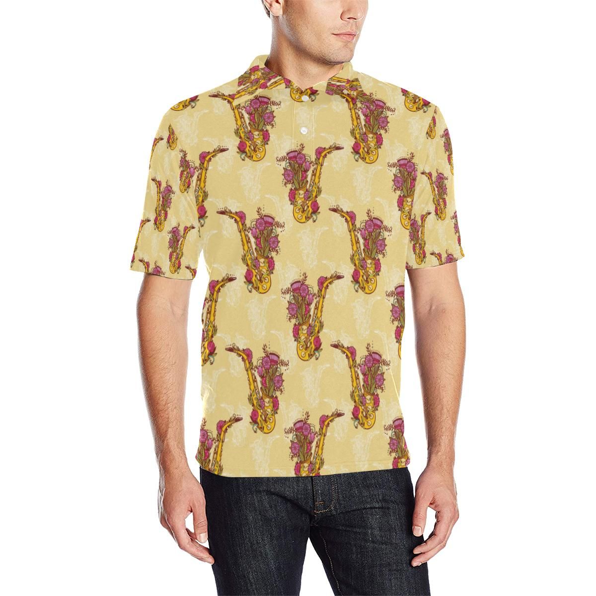 Saxophone Pattern Print Design 04 Men Polo Shirt Saxophone Pattern Print Design 04 Men Polo Shirt