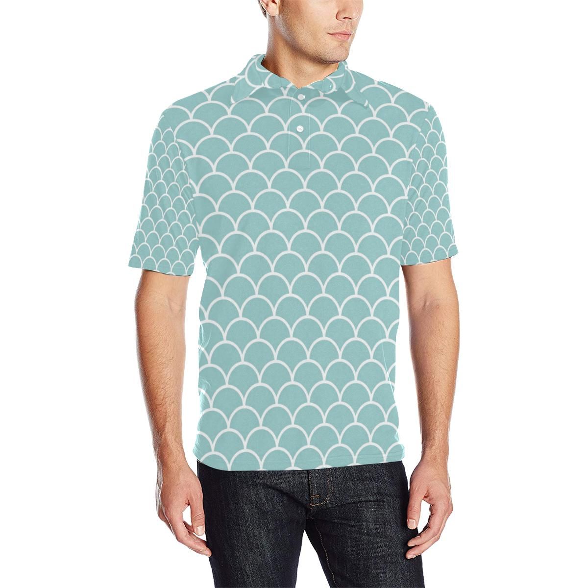 Scales Teal Pattern Print Design 02 Men Polo Shirt Scales Teal Pattern Print Design 02 Men Polo Shirt