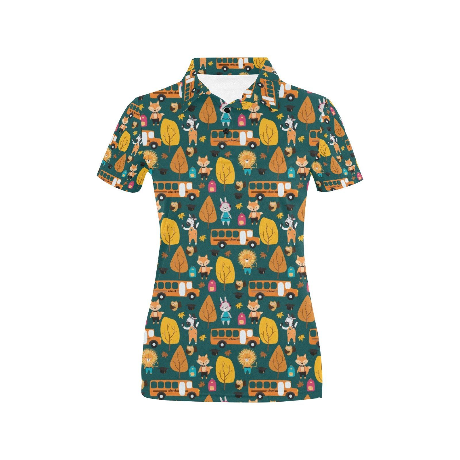School Bus Print Design Lks309 Women'S Polo Shirt School Bus Print Design Lks309 Women'S Polo Shirt