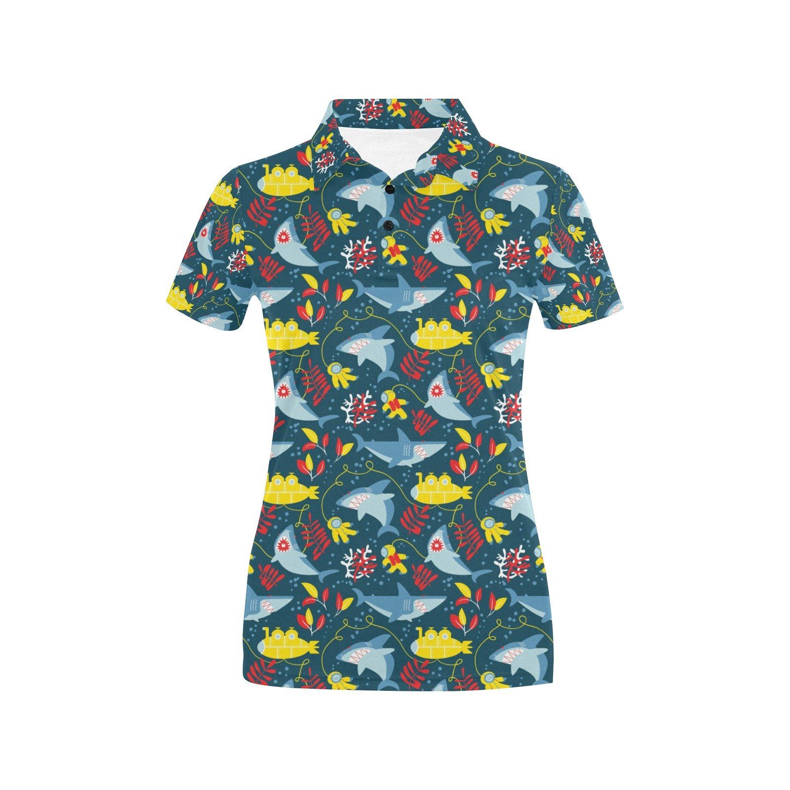 Scuba With Sharks Print Design Lks303 Women'S Polo Shirt Scuba With Sharks Print Design Lks303 Women'S Polo Shirt