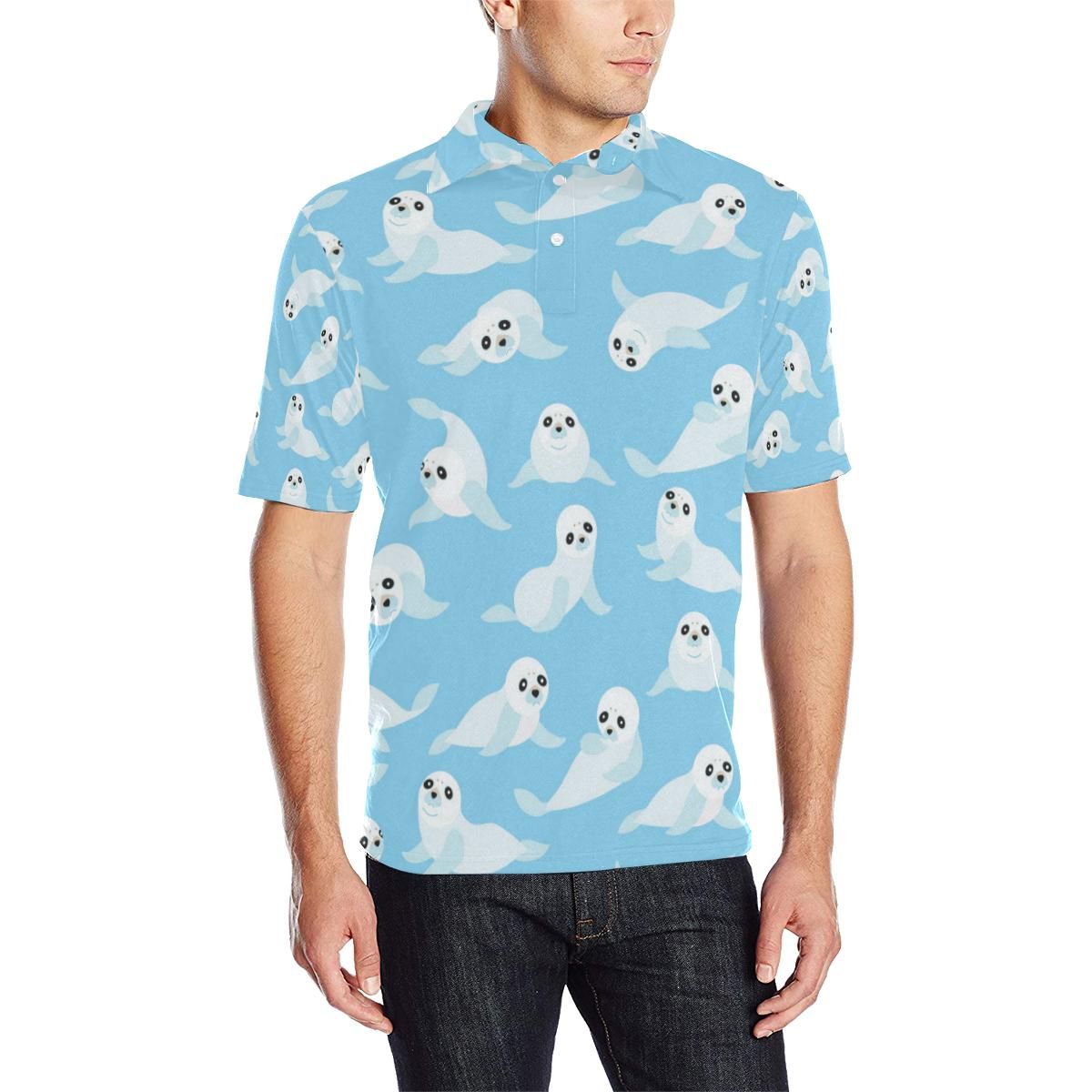 Sea Lion Cute Pattern Print Design 03 Men Polo Shirt Sea Lion Cute Pattern Print Design 03 Men Polo Shirt