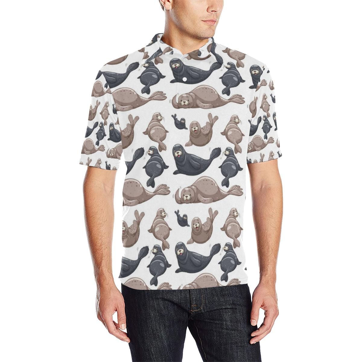 Sea Lion Pattern Print Design 02 Men Polo Shirt Sea Lion Pattern Print Design 02 Men Polo Shirt