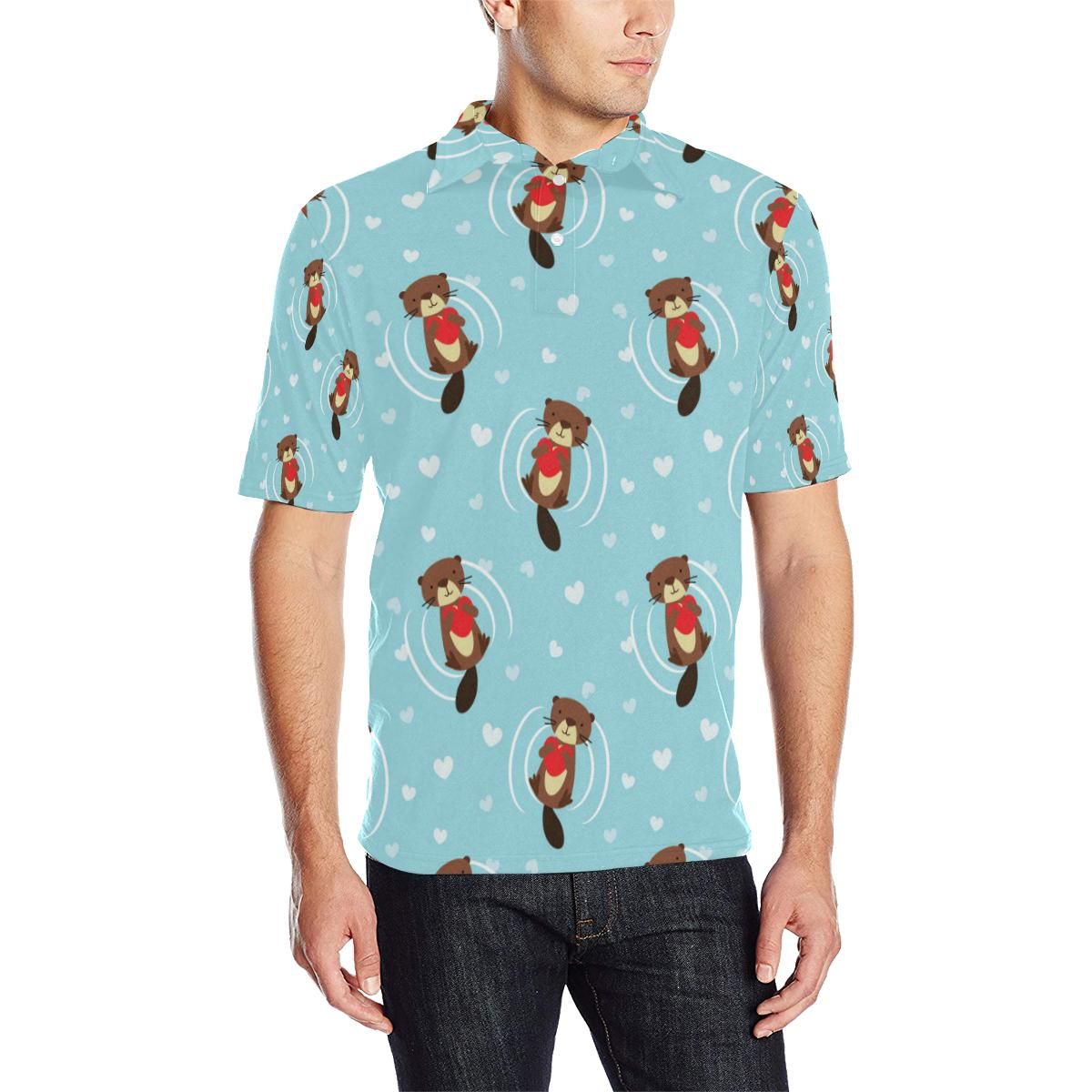 Sea Otter Cute Pattern Print Design 04 Men Polo Shirt Sea Otter Cute Pattern Print Design 04 Men Polo Shirt