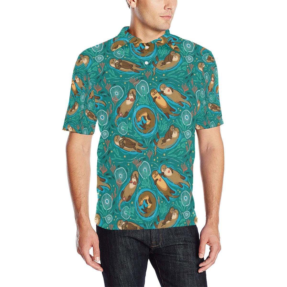 Sea Otter Pattern Print Design 01 Men Polo Shirt Sea Otter Pattern Print Design 01 Men Polo Shirt