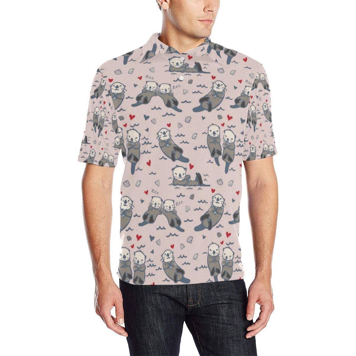 Sea Otter Pattern Print Design 02 Men Polo Shirt Sea Otter Pattern Print Design 02 Men Polo Shirt