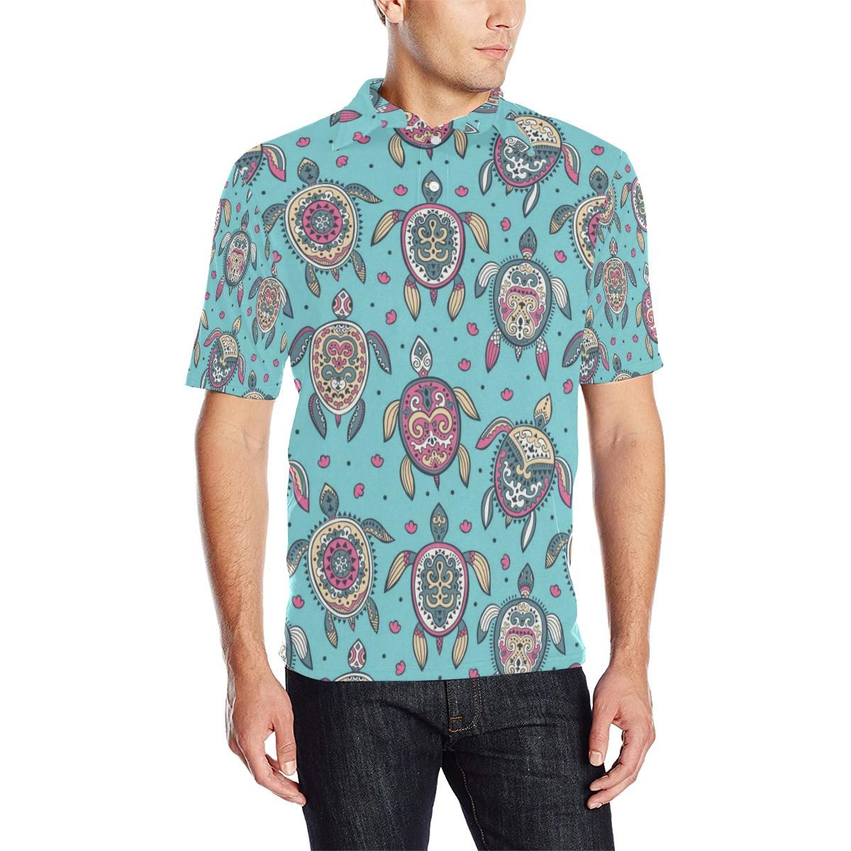 Sea Turtle Art Pattern Men Polo Shirt Sea Turtle Art Pattern Men Polo Shirt