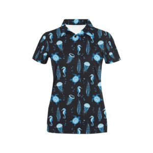 Sea Turtle Jelly Fish Sea Horse Print Design Lks3014 Women'S Polo Shirt