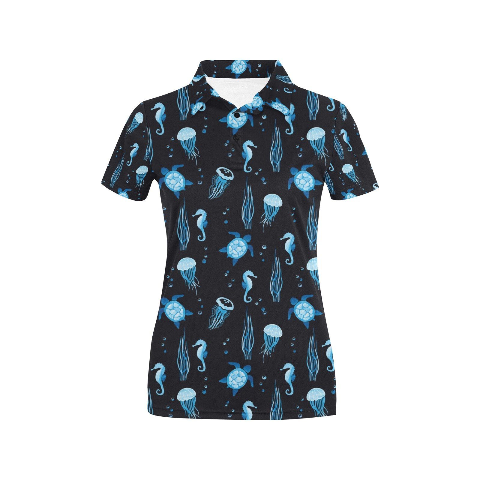 Sea Turtle Jelly Fish Sea Horse Print Design Lks3014 Women'S Polo Shirt Sea Turtle Jelly Fish Sea Horse Print Design Lks3014 Women'S Polo Shirt